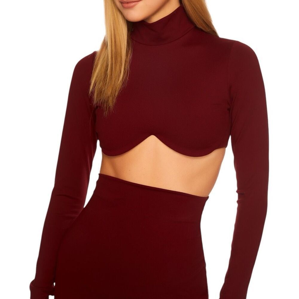 NEW Susana Monaco Underwire Mock Neck Crop Top Ox Small